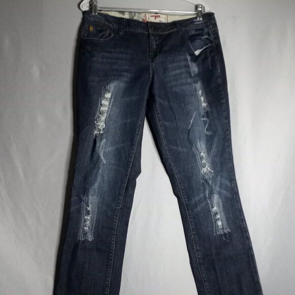 TFive Jeans Junior Size 13 Denim Skinny Distressed Medium Dark Y2K - Picture 3 of 9